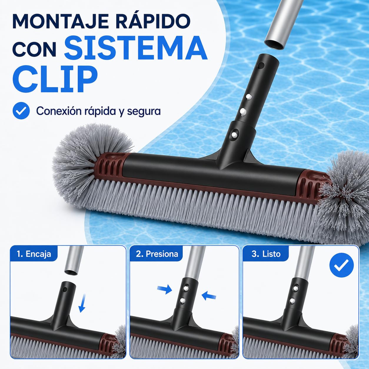 Cepillo para Piscina AQUAPOOL Pro Multiusos, Cerdas de Nylon, Limpieza de Fondo, Paredes y Esquinas