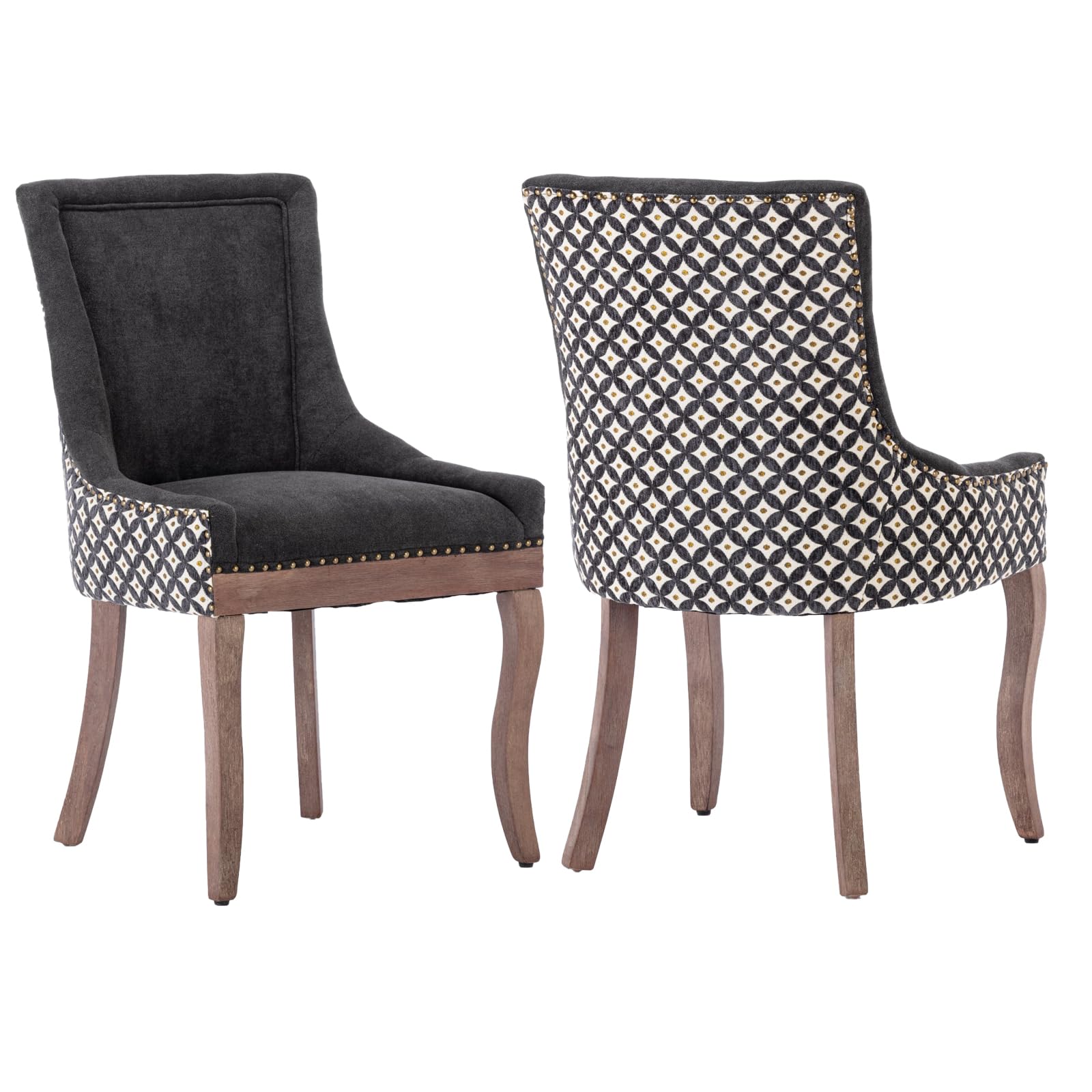 MZDOO Modern Dining Chairs Set of 2, High Back Dining Chairs Side Chairs with Solid Wood Legs, Upholstered Fabric Dining Room Chairs for Dining Room