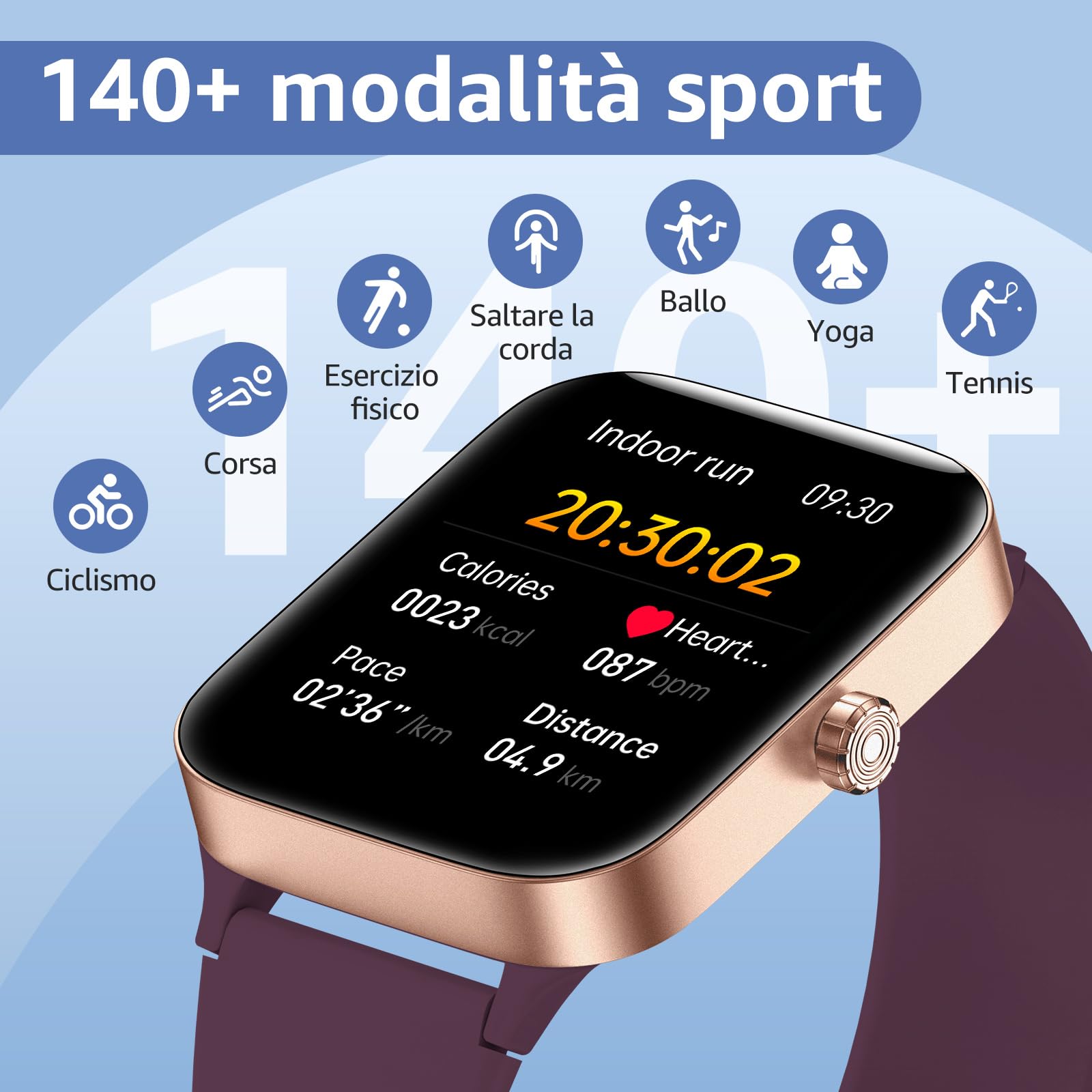 Smartwatch homme femme, 1.95 full touch screen Smartwatch avec effectuer/répondre appels, suivi de fitness avec pression artérielle et moniteur de sommeil, 140+ step counter sport pour android ios