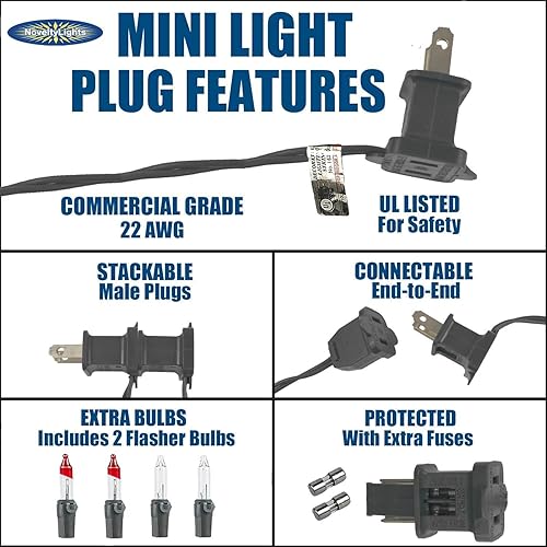 Miniatura 6 de Novelty Lights Juego de 50 mini tiras de luces de Navidad de color amarillo claro, cable negro, para interiores y exteriores, certificación UL, 11