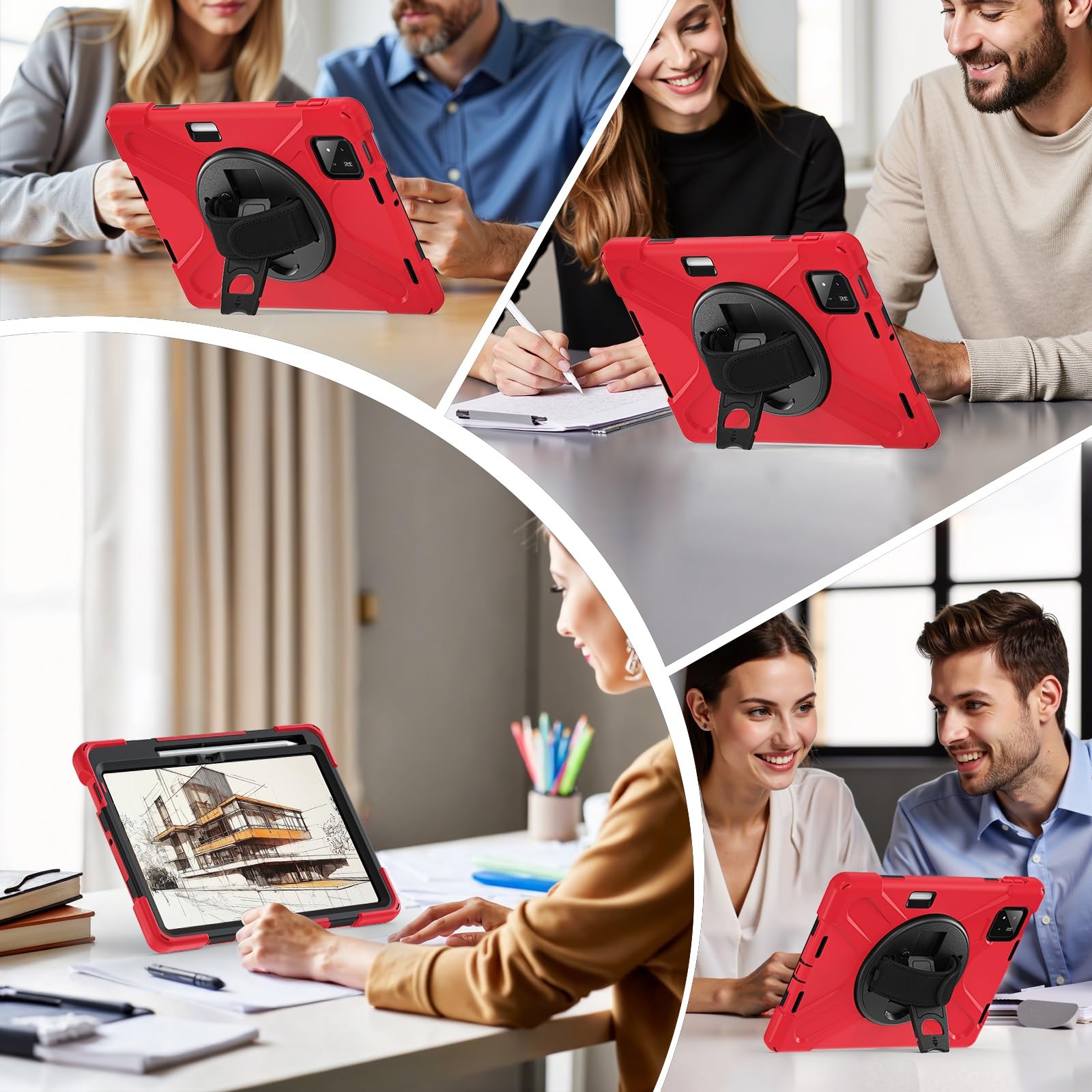 Etui kompatybilne z etui Xiaomi Pad 7 / Pro 11,2 cala 2024, wytrzymałe, odporne na wstrząsy chroniące przed upadkiem uchwytem długopis, osłona ochronna paska ramię dla dzieci, silikonowa(Rosso)