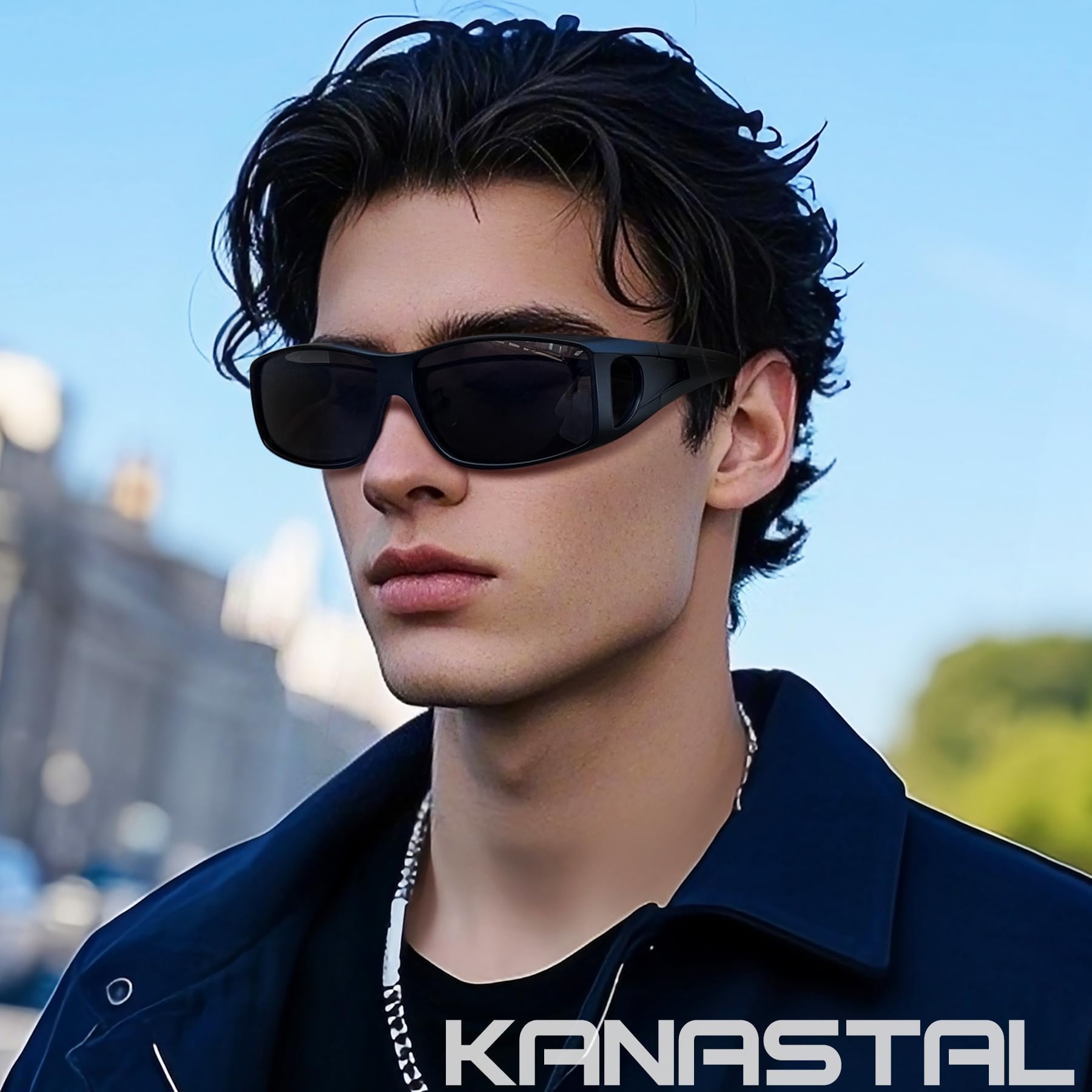 KANASTAL Sovraocchiali da Sole Uomo Donna Polarizzati UV400 Occhiali Sovrapponibili Protezione Laterale Avvolgenti TR Sunglasses over Glasses per Pesca Viaggio