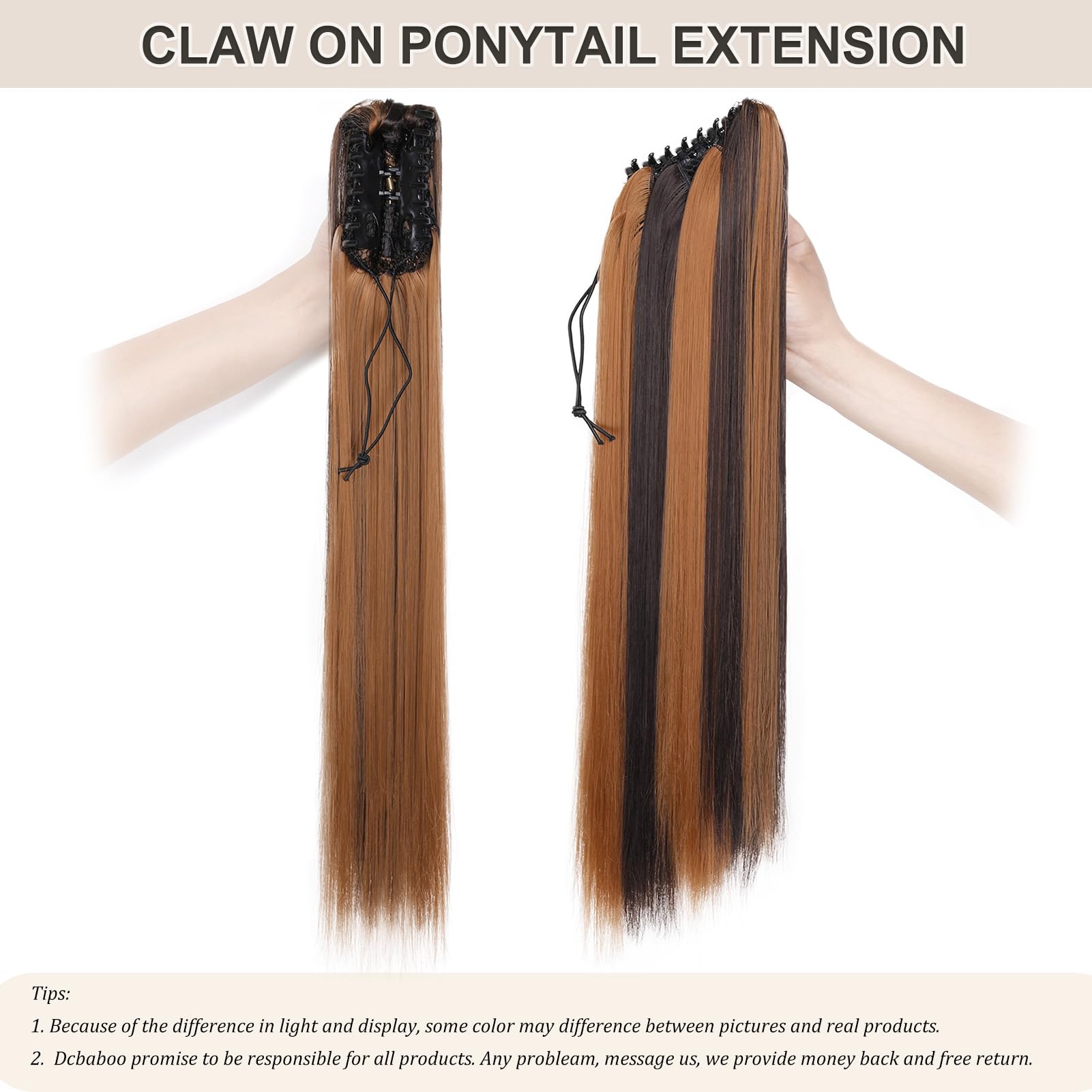 Dcbaboo 22inch Claw Clip in Ponytail Hair Extensions Long Straight Ponytail Extension Synthetic Pony tails Natural Wave One Piece Hairpiece Fake Ponytail for Women Dark Brown & Auburn - Image 4