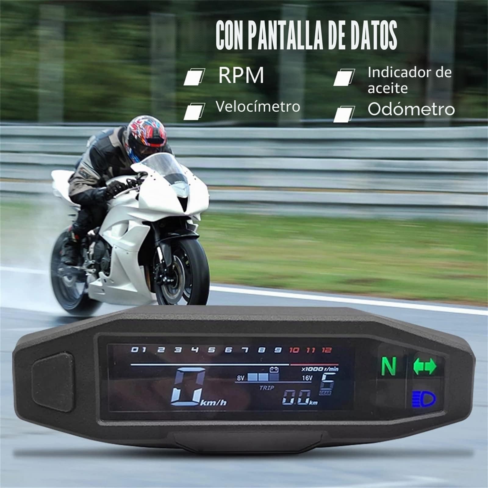 KAOLALI Tacómetro Digital Universal para Motocicleta, Velocímetro Digital con Pantalla LCD Carburador Contador de Kilómetros con Sensor