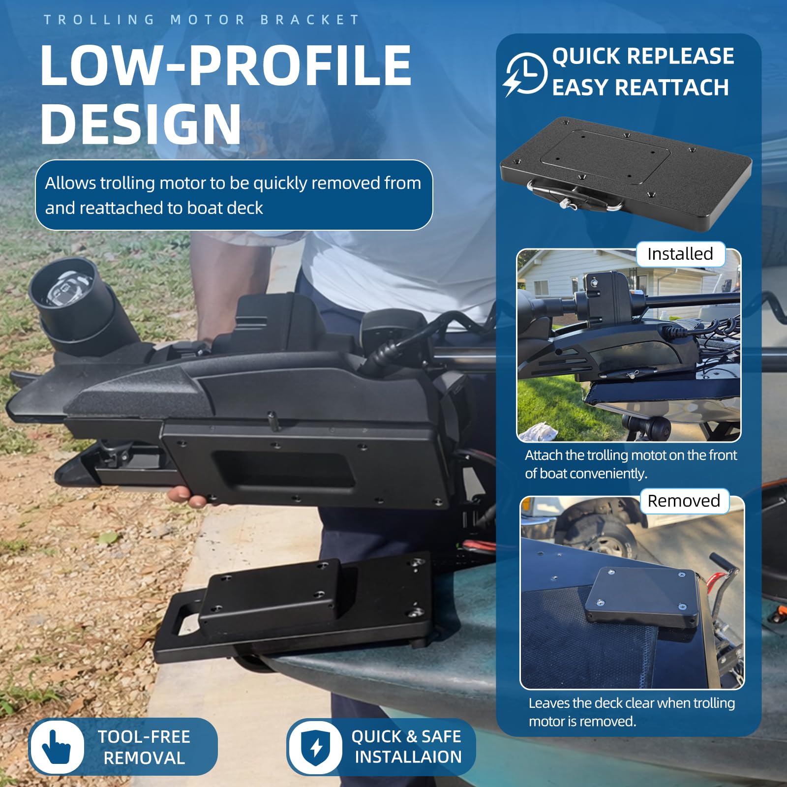 Für Minn Kota 1854021 Schnellspanner-Halterung MKA-21 passend für Ulterra, Terrova, Deckhand 40, PowerDrive, PowerDrive V2/Pontoon Trolling Motors, für Minn Kota Trolling Motor Montagehalterung
