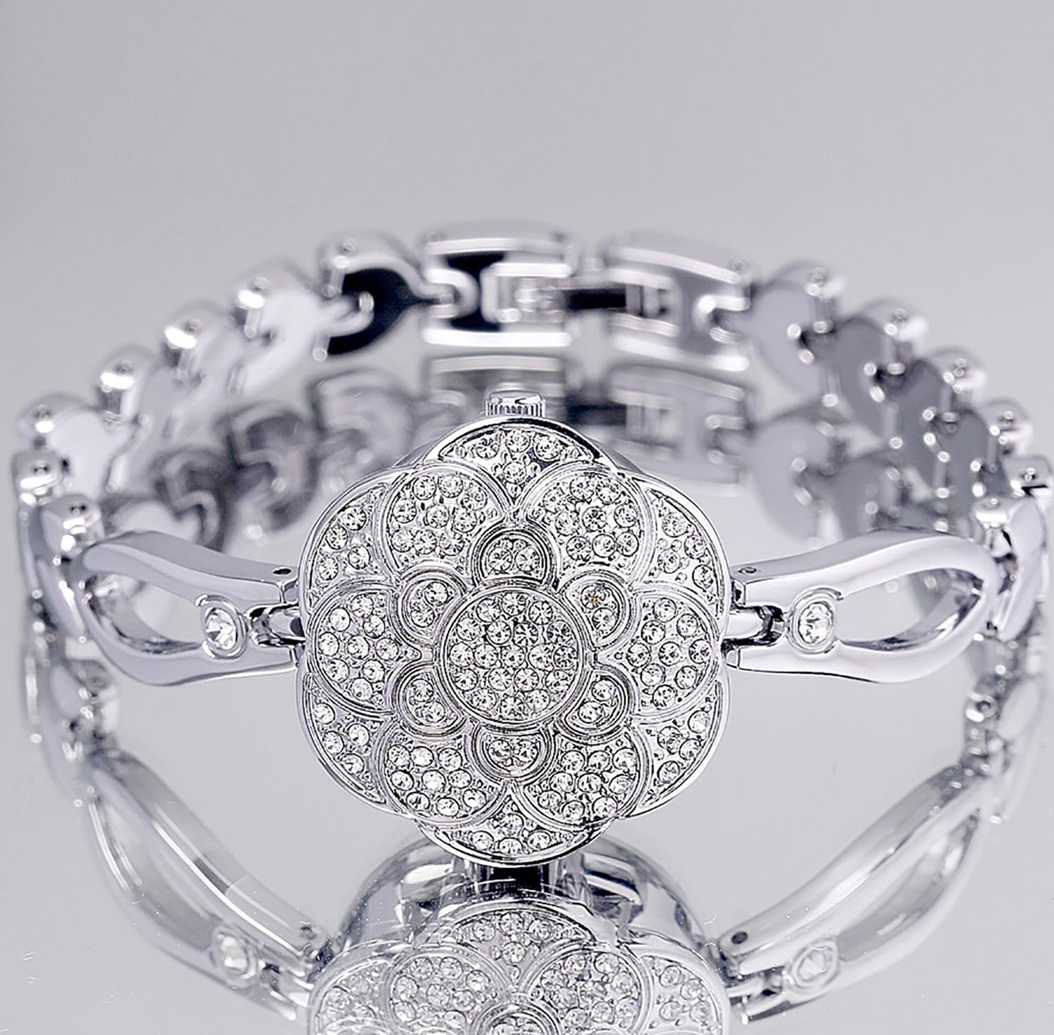 ADSBIAOYE Elegante Damenuhr Blumenform Diamant Flip Mode Luxus Armband ​Kleid Frauen Uhr 30M Wasserdicht Quarz Weiblich Wristwatc