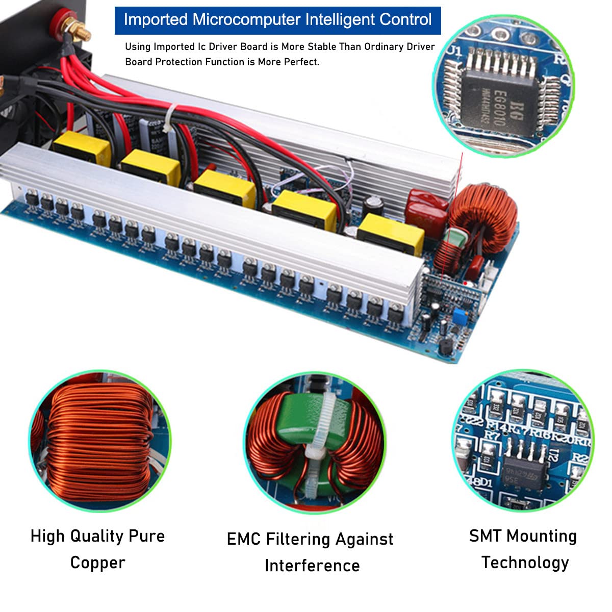2000W 3000W 4000W 5000W 6000W fala sinusowa czysta 12V 24V 48V 60V 72V do 110V 220V DC do AC z 2 gniazdami AC, do samochodu kampera, łodzi, domowego układu słonecznego,2500W-12Vto110V