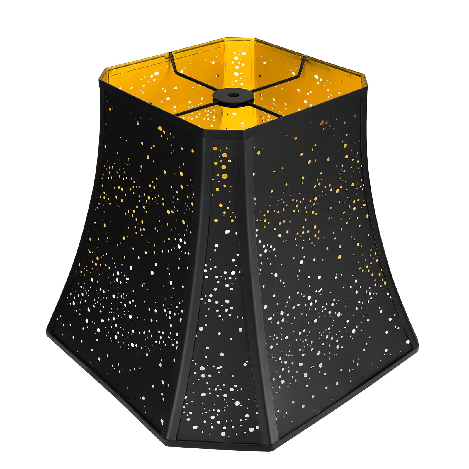 ALUCSET Pantalla de metal grande, esquina de corte cuadrado de 8 pulgadas superior x 14 pulgadas inferior x 11 pulgadas de alto | Bell Lamp - Pantalla de repuesto para lámparas de pie de mesa, diseño de estrella estrellada grabada en oro negro