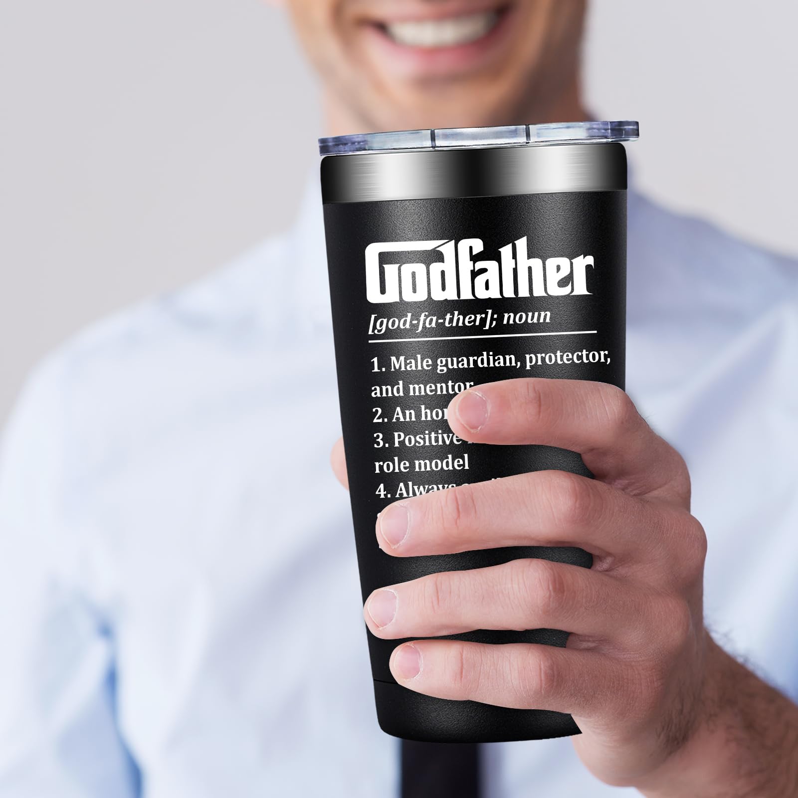 BIRGILT Godfather Gift - Godfather Proposal Gifts - Best God Father Gifts for Men - Christmas, Fathers Day Gift for God Father - 20oz Stainless Steel Tumbler Cup