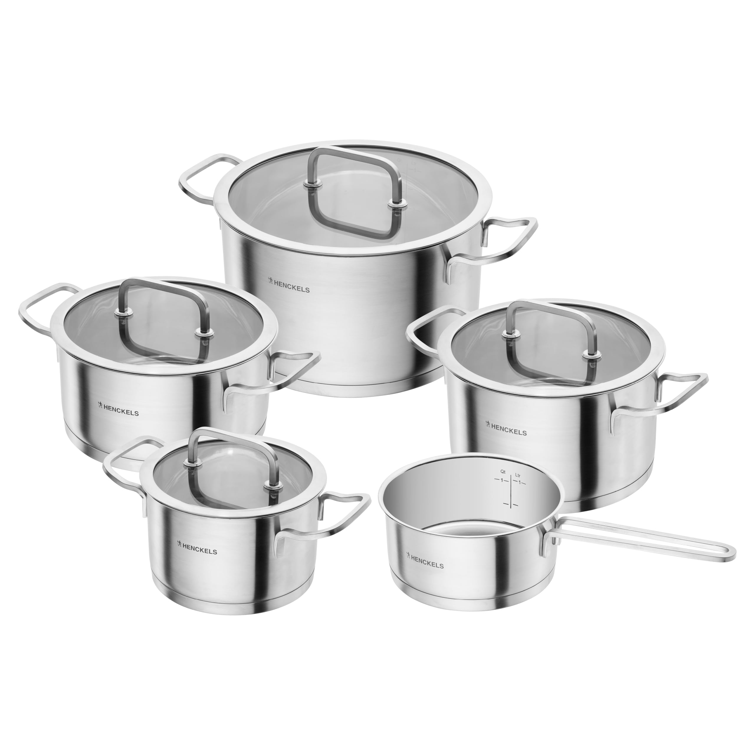 HENCKELS Pulse Kochtopfset 5-tlg,Glasdeckel, Induktion, Edelstahl | Für alle Herdarten
