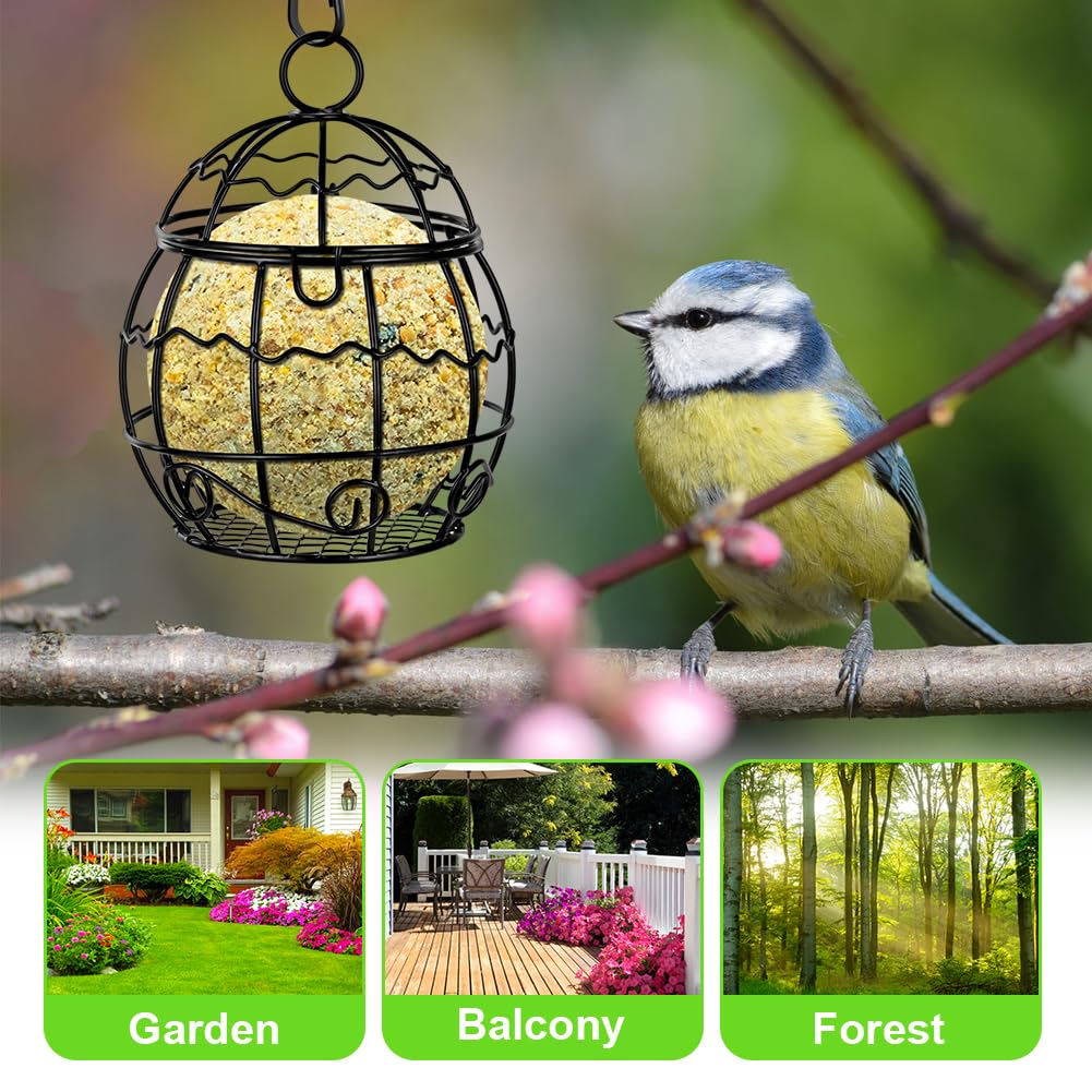 OFFCUP Comedero para Pájaros, 4PCS Comedero Pájaros Bolas de Grasa, Alimentador de Pájaros de Metal con 4 Ganchos en Forma de S, Comedero Colgante Exterior para Balcón Jardín Gorrión Pájaros Salvajes — view 7