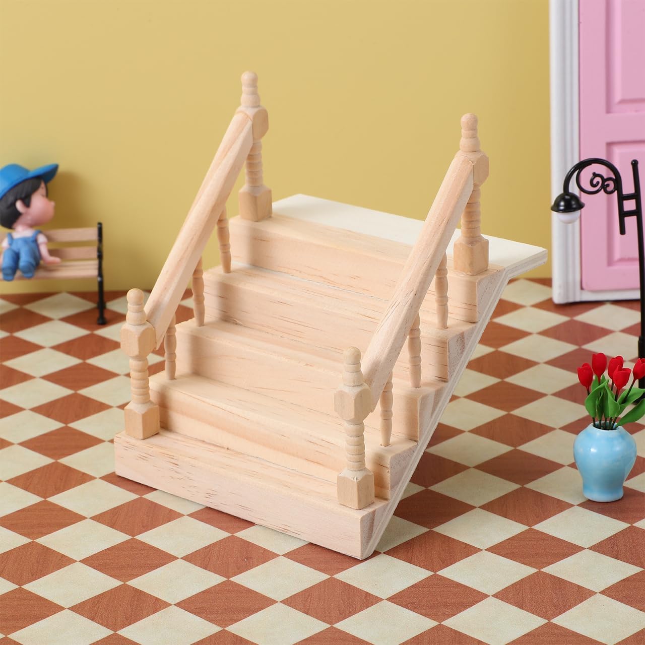Angoily Miniature Dollhouse Staircase Desktop Ornament Simply Staircase Handrail Outside Hand Railings
