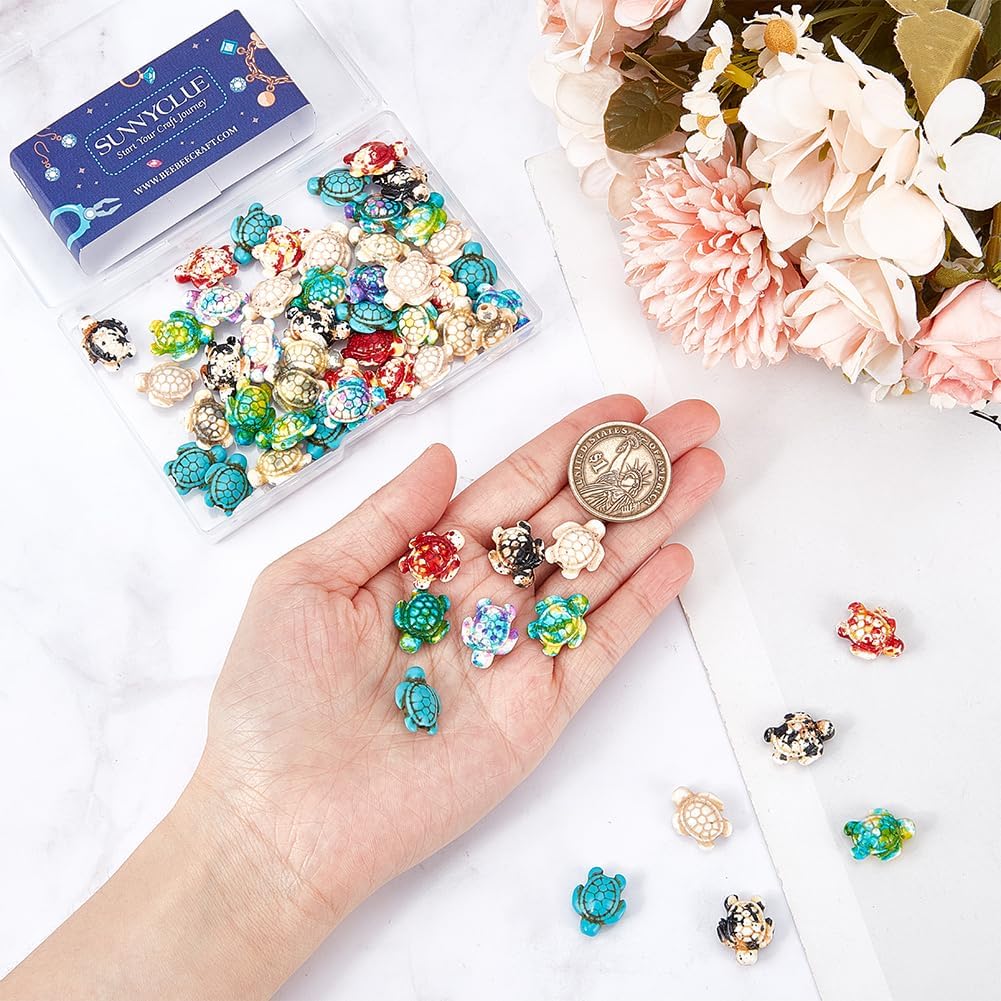 SUNNYCLUE 1 Box 70Pcs 7 Colors Turtle Beads Bulk Sea Turtle Bead Charms Synthetic Turquoise Ocean Animal Tortoise Loose Spacer Beads for DIY Crafts Jewelry Necklace Bracelet Making Bead Assortments - Image 3