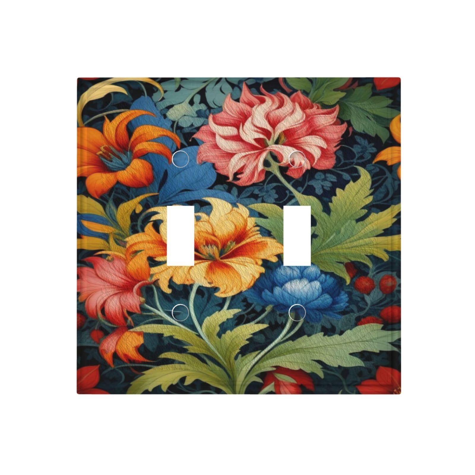 Decorative Art Light Switch Covers,2 Gang Double Toggle,Wall Plate,Switchplate Faceplate,Abstract Flowers,4.6x4.5IN