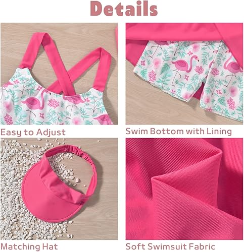 Miniatura 3 de Conjunto de tankini de dos piezas para niñas pequeñas, traje de baño de verano, traje de baño de playa con sombrero