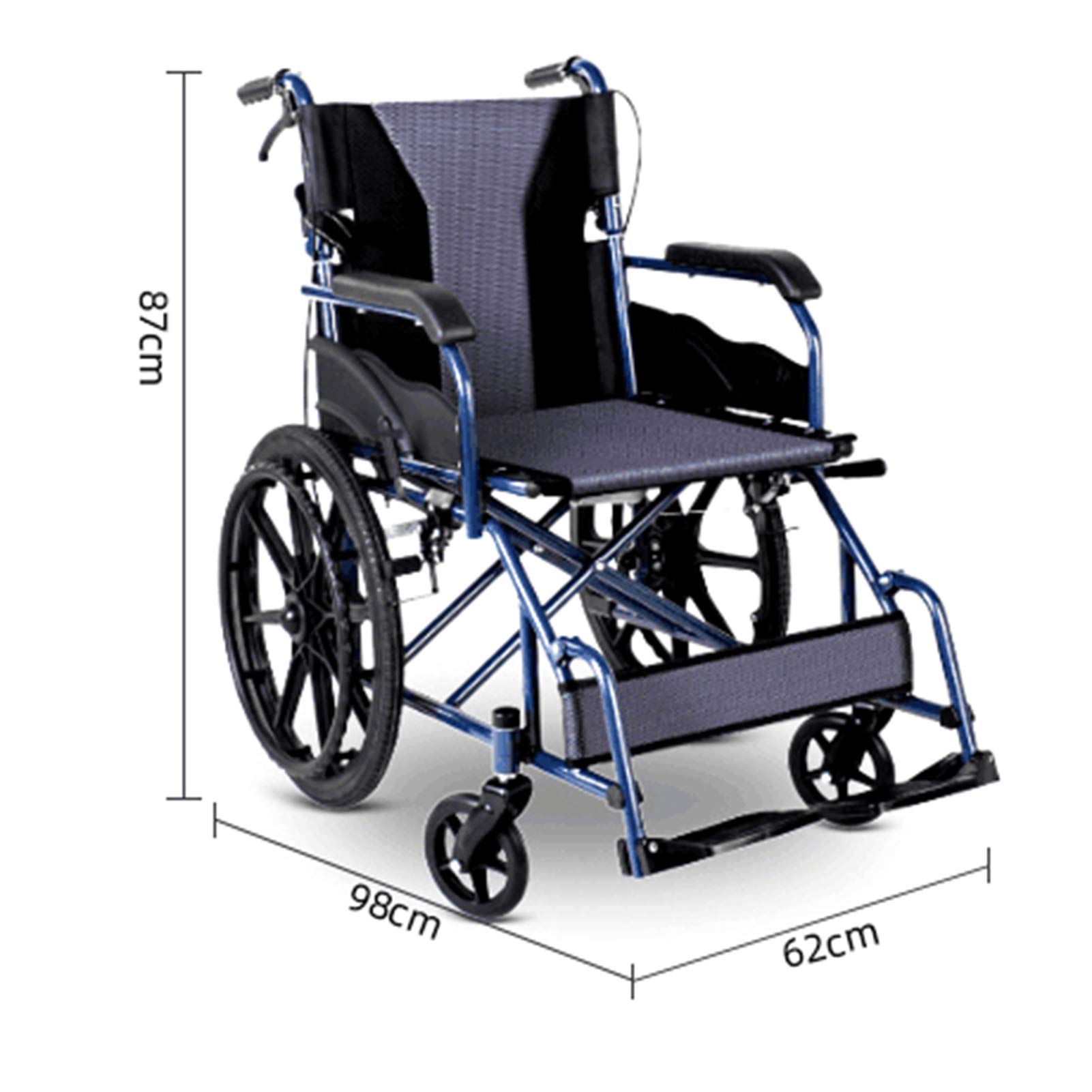 Sillas de Ruedas Ligeras,Silla de Ruedas de Aluminio Autopropulsable, Silla de Ruedas Manual Ligera Plegable de Aleación de Aluminio/Blue