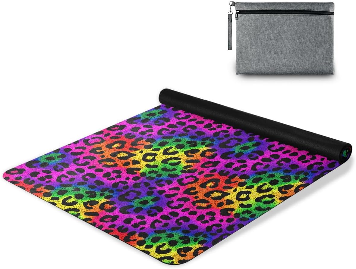 ALAZA Neon Rainbow Leopard Animal Cheetah Print Yoga Mat Non Slip Fitness Exercise Mat, Workout Mat for Yoga, Pilates and Floor Exercises