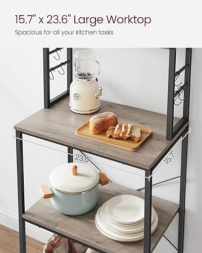Miniatura 5 de VASAGLE Barra de café, estante para panadería de 23.6 pulgadas para cocina con almacenamiento, estantes de cocina de 6 niveles con 6 ganchos,