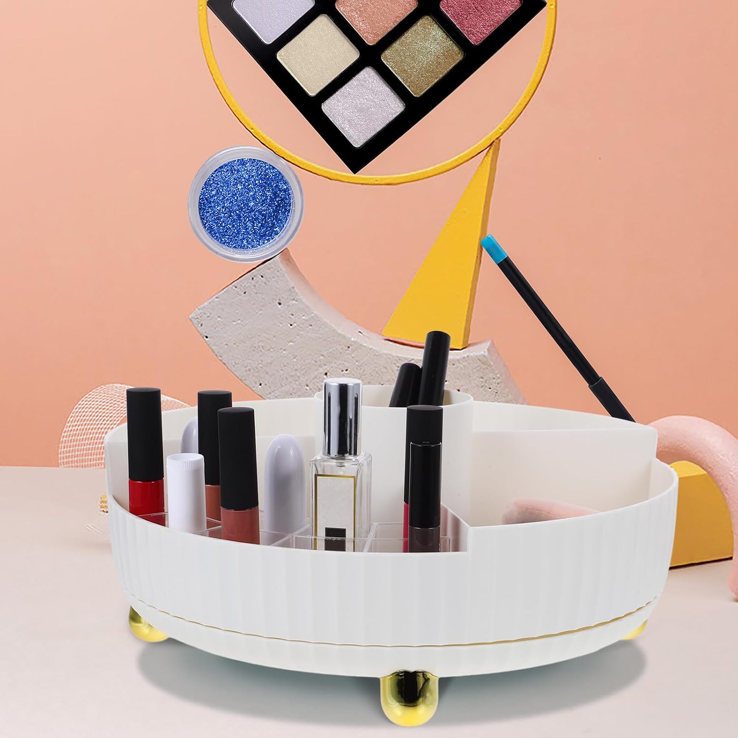 KALLORY Rotating Makeup Organizer Desktop Storage Rack with Large Capacity image 3