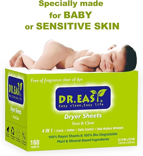 Miniatura 4 de Dr.Easy - Hojas de secado libres y transparentes a base de plantas, todos los ingredientes para pieles sensibles, 160 unidades, 100% rayón, hoja