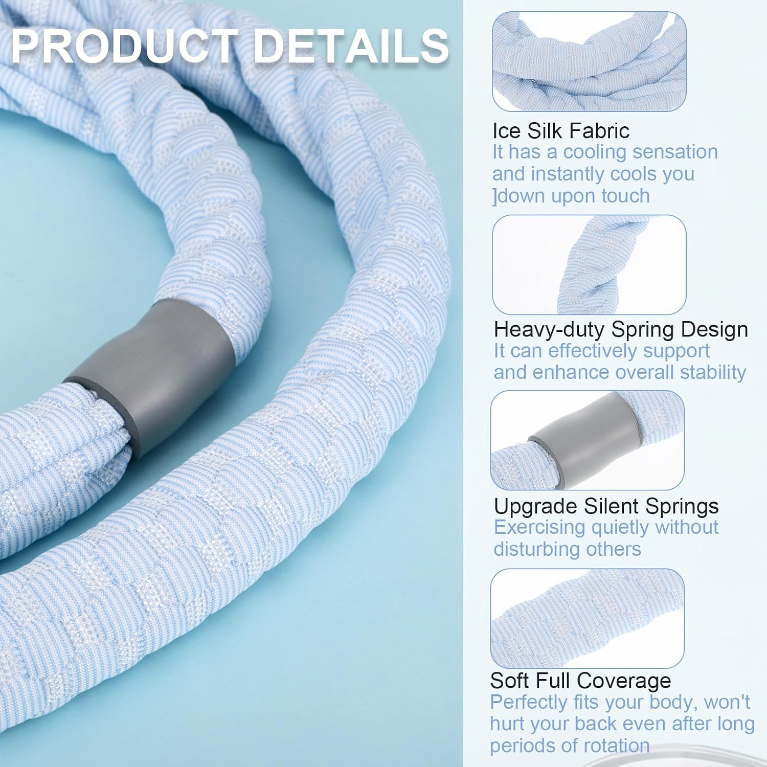 Upgraded Weighted Hula Hoop, 2.65lb Silent Cooling Ice Silk Hula Hoops for Women Weight Loss, Summer Foldable Spring Pilates Equipment for Adults, Women & Beginners