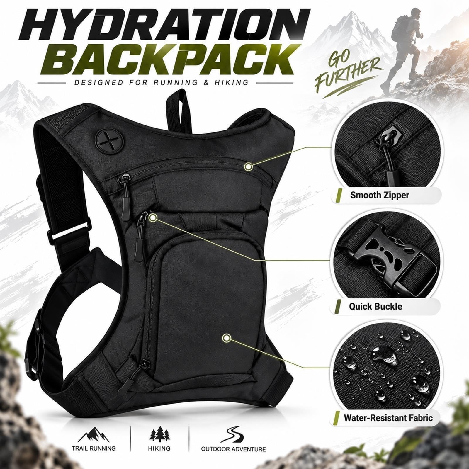 Mochila Hidratación 2L Multi Bolsillos Ciclismo Senderismo