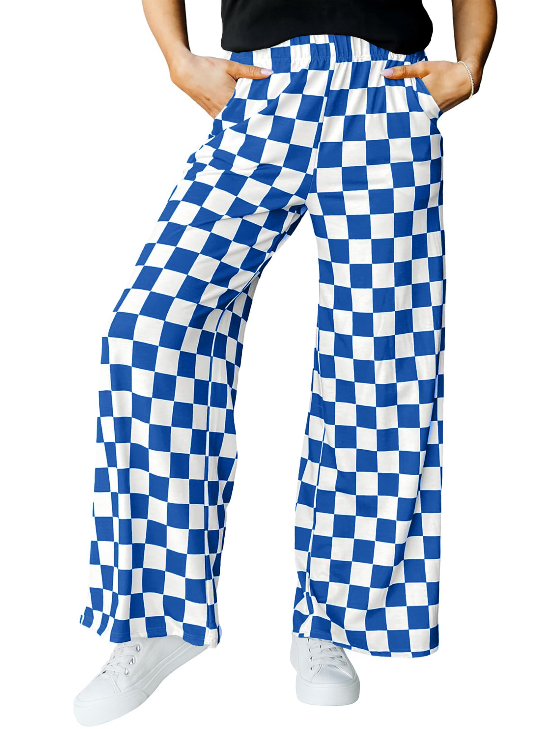 IWOLLENCE Womens Casual Loose Checkered Wide Leg Pants High Waist Straight Lounge Y2K Gingham Trousers