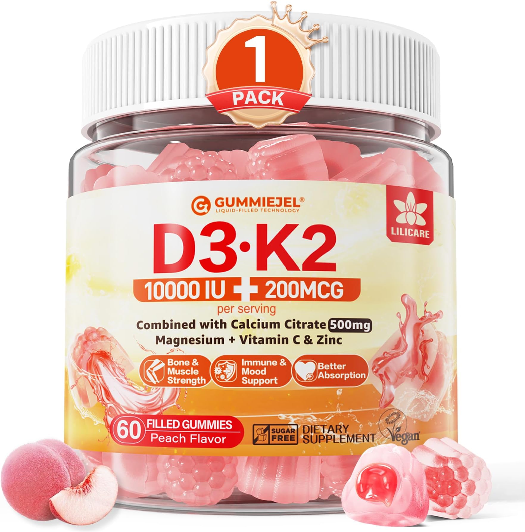 Vitamin D3 K2 - 5000 Iu Vitamin D3 & 100 Mcg Vitamin K2 (MK-7) Complex For Immune Support - Bone, Teeth & Muscle Health Support - Berry Chewable, Gluten Free, Non-GMO - View #4