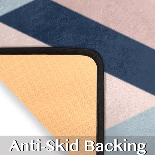 Miniatura 3 de Juego de 2 alfombrillas de cocina con patrón de textura a cuadros azules y rosados, acolchadas, antifatiga, juego de 2 piezas, duradero, resistente