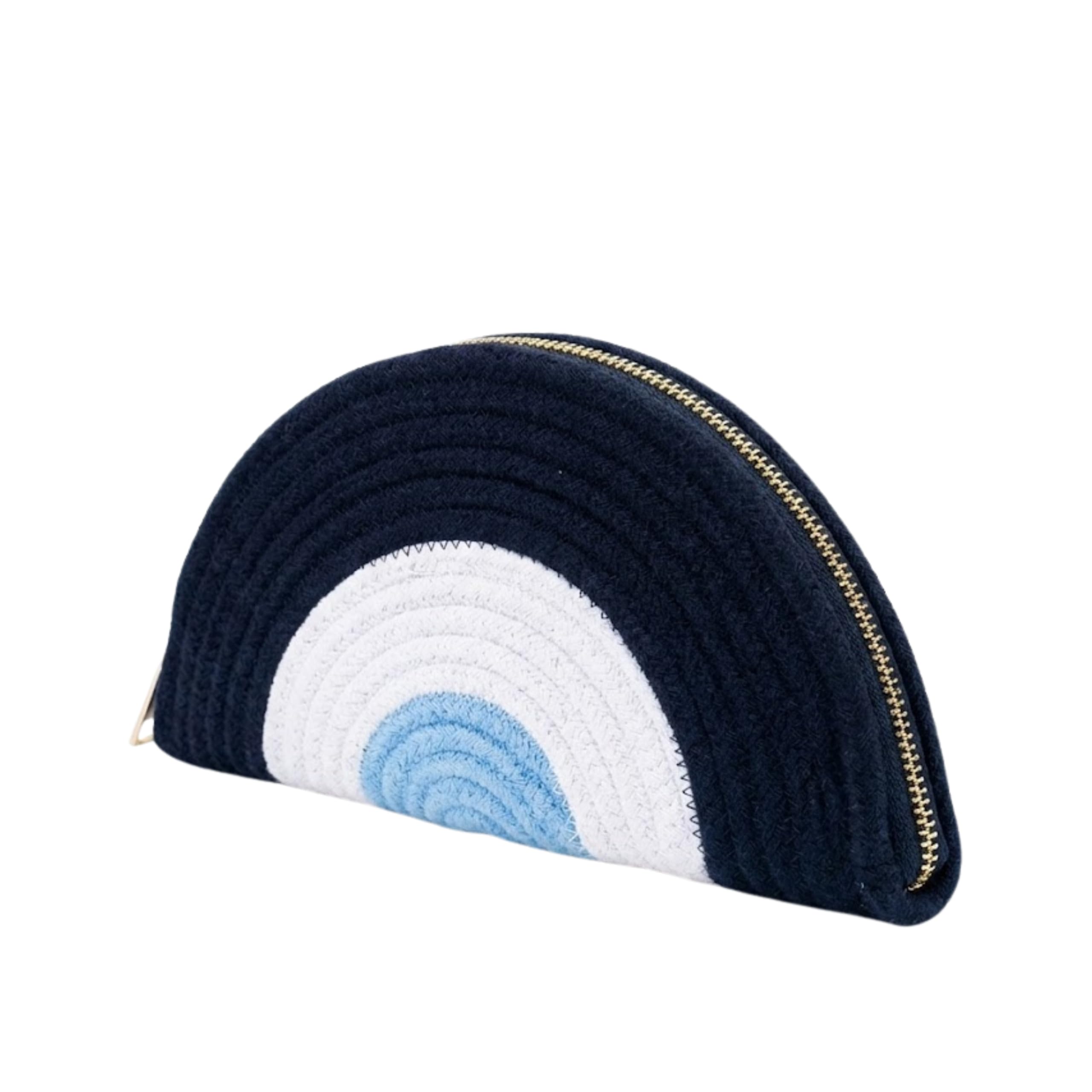 Handmade Woven Rope Clutch Purse Semi-Circle Design Blue Colorblock Pattern Evil eye Bag Crochet Material Bohemian Style Beach Accessory-image-19