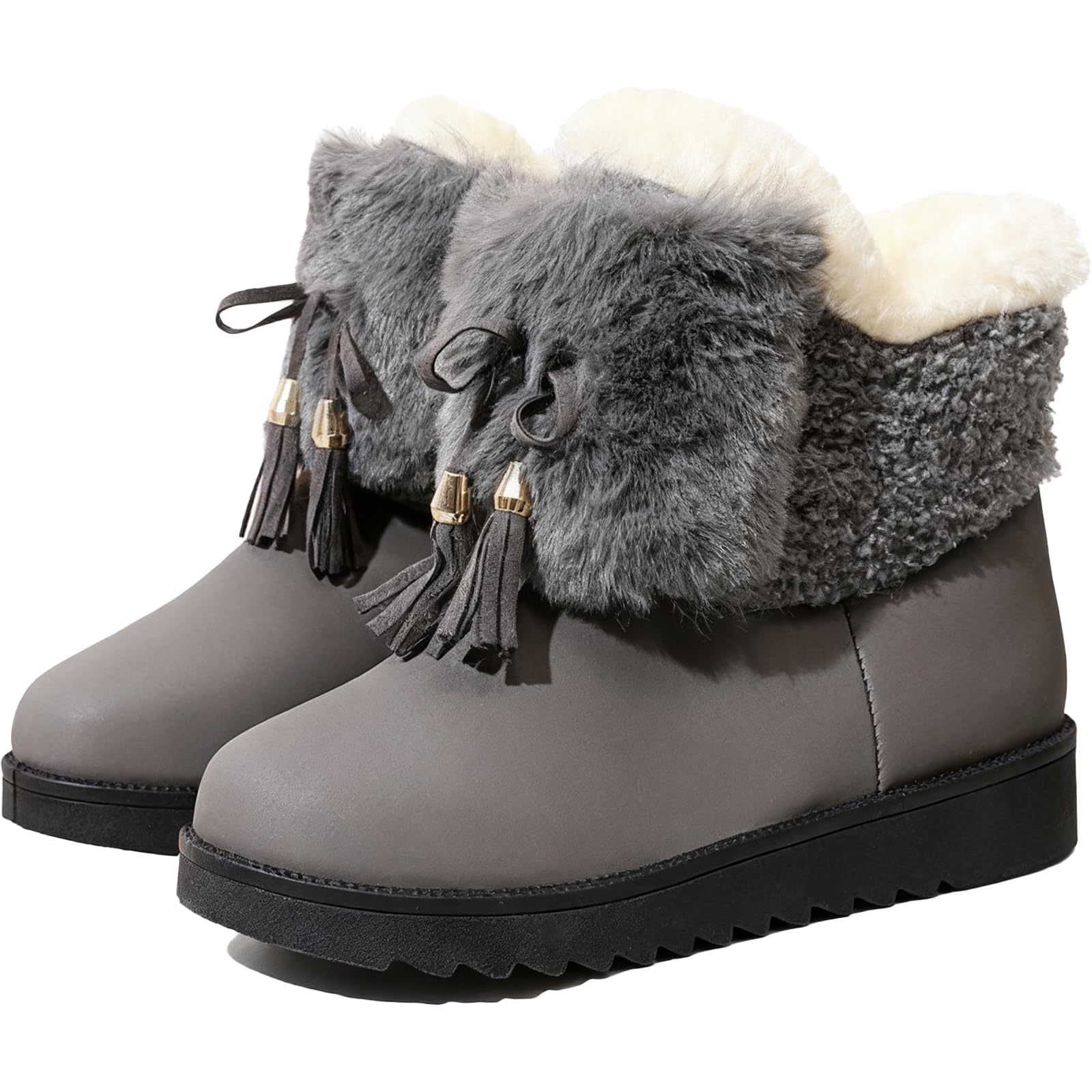 Womens Fashion Bow Platform Winter Plush Snow Boots Comfortable Lightweight Warm Fur Lined Slip On Ankle Boots Outdoor