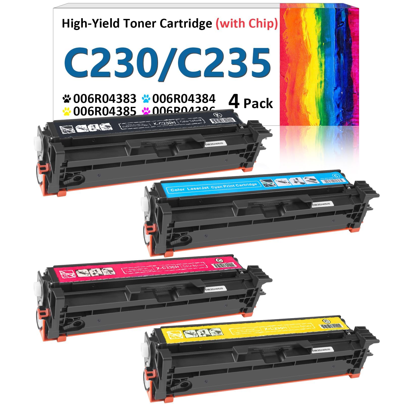 do kasety z tonerem Xerox C235 C230 (z chipem), zamiennik 006R04383 006R04384 006R04385 006R04386 kompatybilny z Xerox C235DN/C230DNI kolorowa wielofunkcyjna drukarka wysokowydajny wkład atramentowy