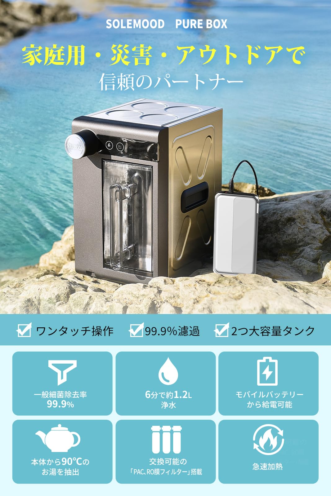 Amazon.co.jp: SOLEMOOD 浄水器 2タンク式 99.9%濾過率 大容量 収納