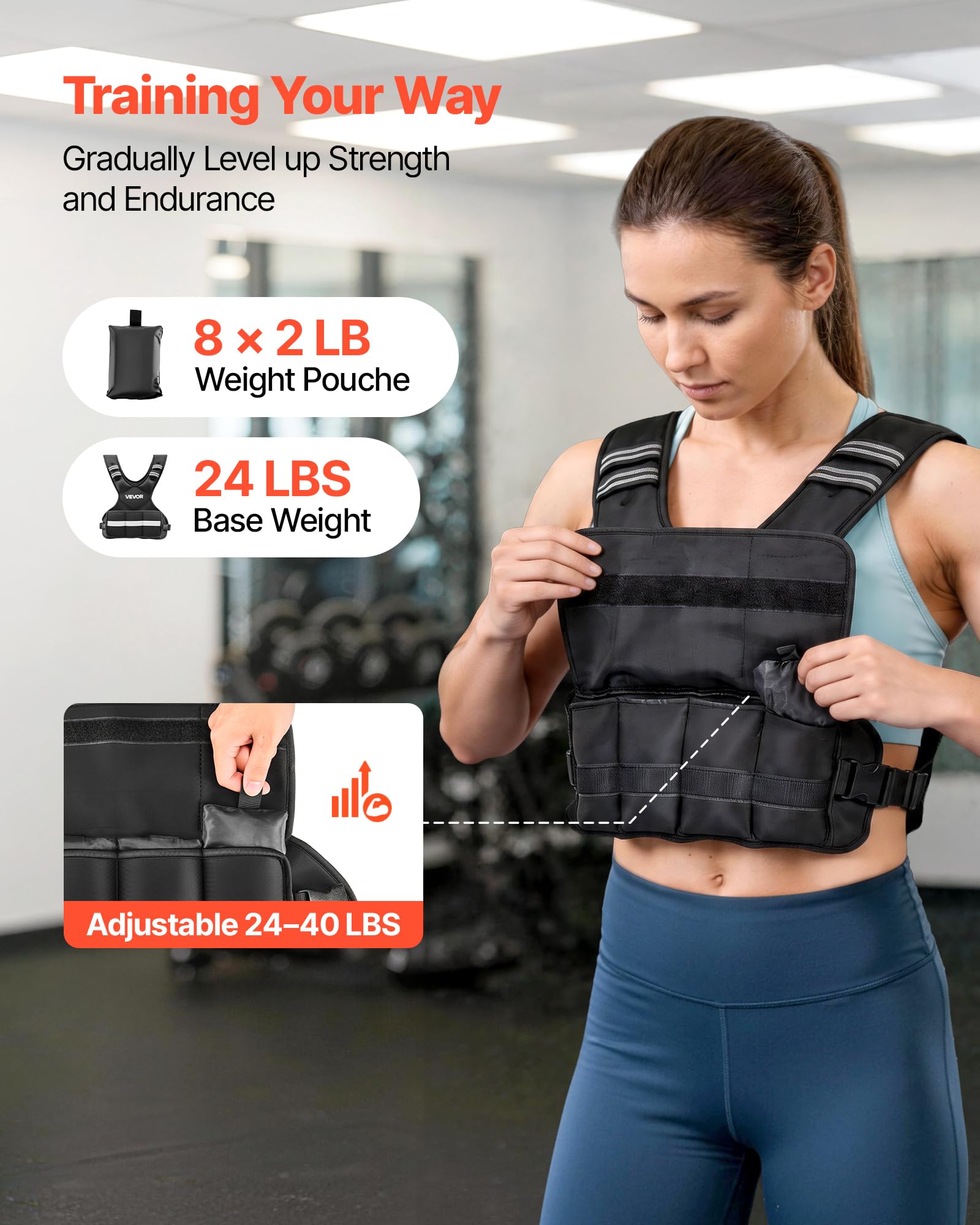 VEVOR Chaleco Lastrado Ajustable de 18,26 kg, Chaleco Ponderado con Forma de X, con 8 Paquetes de Pesas Extraíbles de 0,9 kg, para Entrenamiento de Fuerza, Correr, Fitness, Desarrollo Muscular