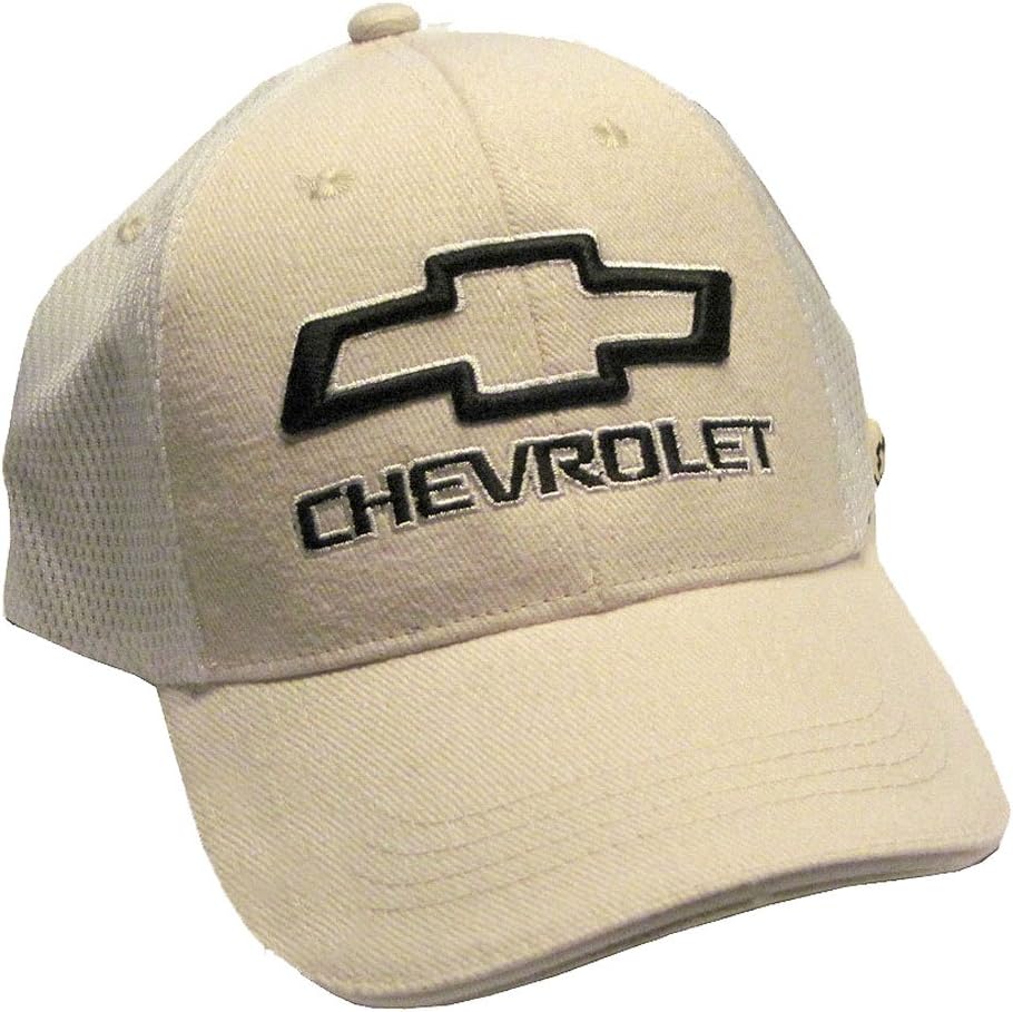 Gregs Automotive Chevrolet Hat Bowtie Tan/White Mesh Back Chevy Bundle with Decal (2 Items) 1 Hat and 1 Driving Style Decal