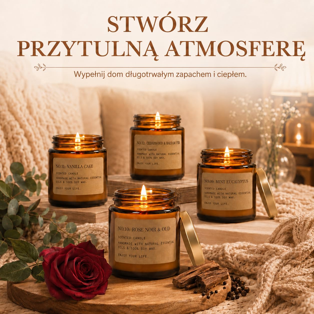 Zestaw upominkowy świec zapachowych dla kobiet, 12 szt. świec zapachowych, świeca z wosku sojowego, duże świece w szkle, zestaw upominkowy dla mamy, na Boże Narodzenie, urodziny, do kąpieli, jogi