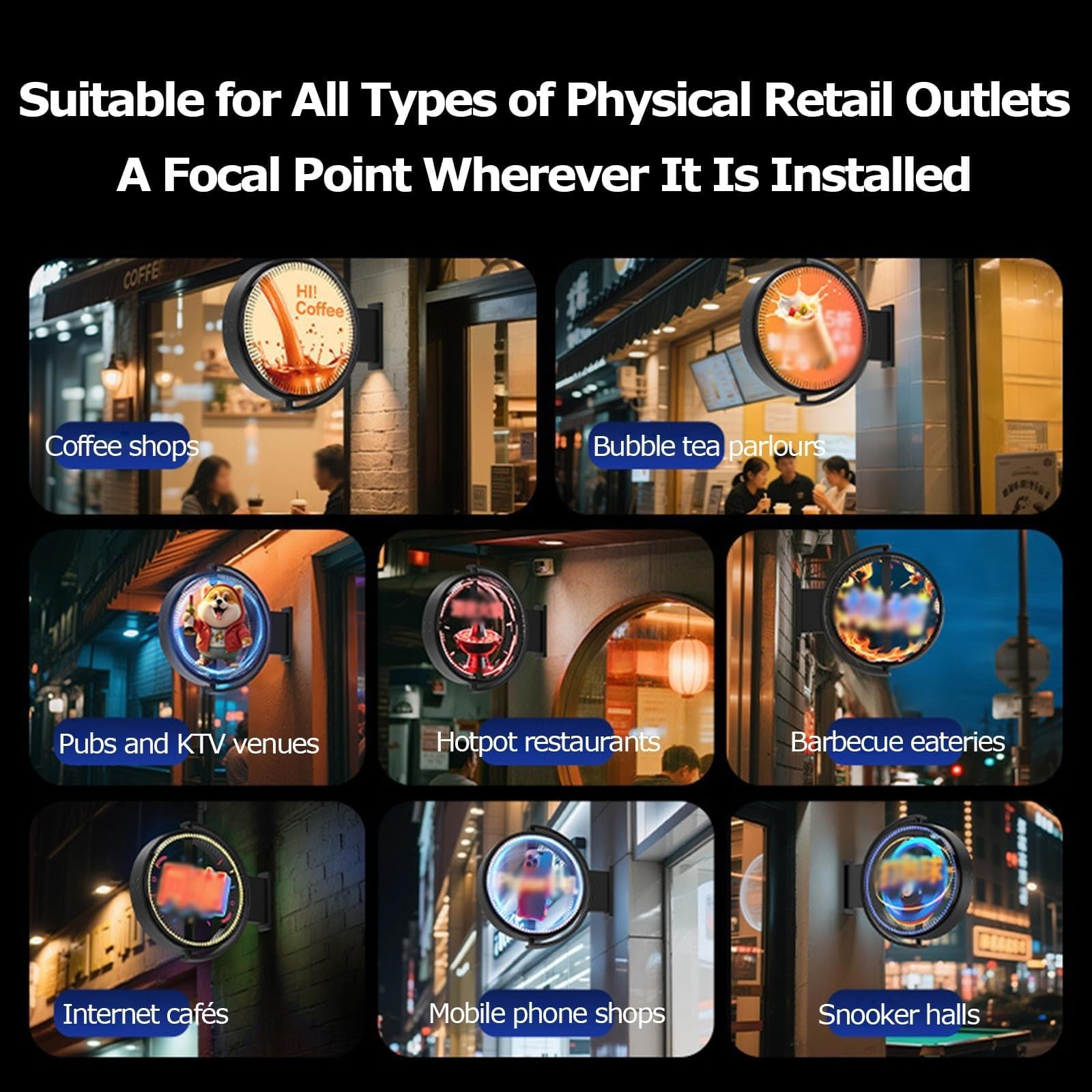 3D Holografischer Fan Projektor, doppelseitige Werbung Leuchtkasten mit Smart App Steuerung für Business Display in Restaurants, Cafés, Geschäften und Bars