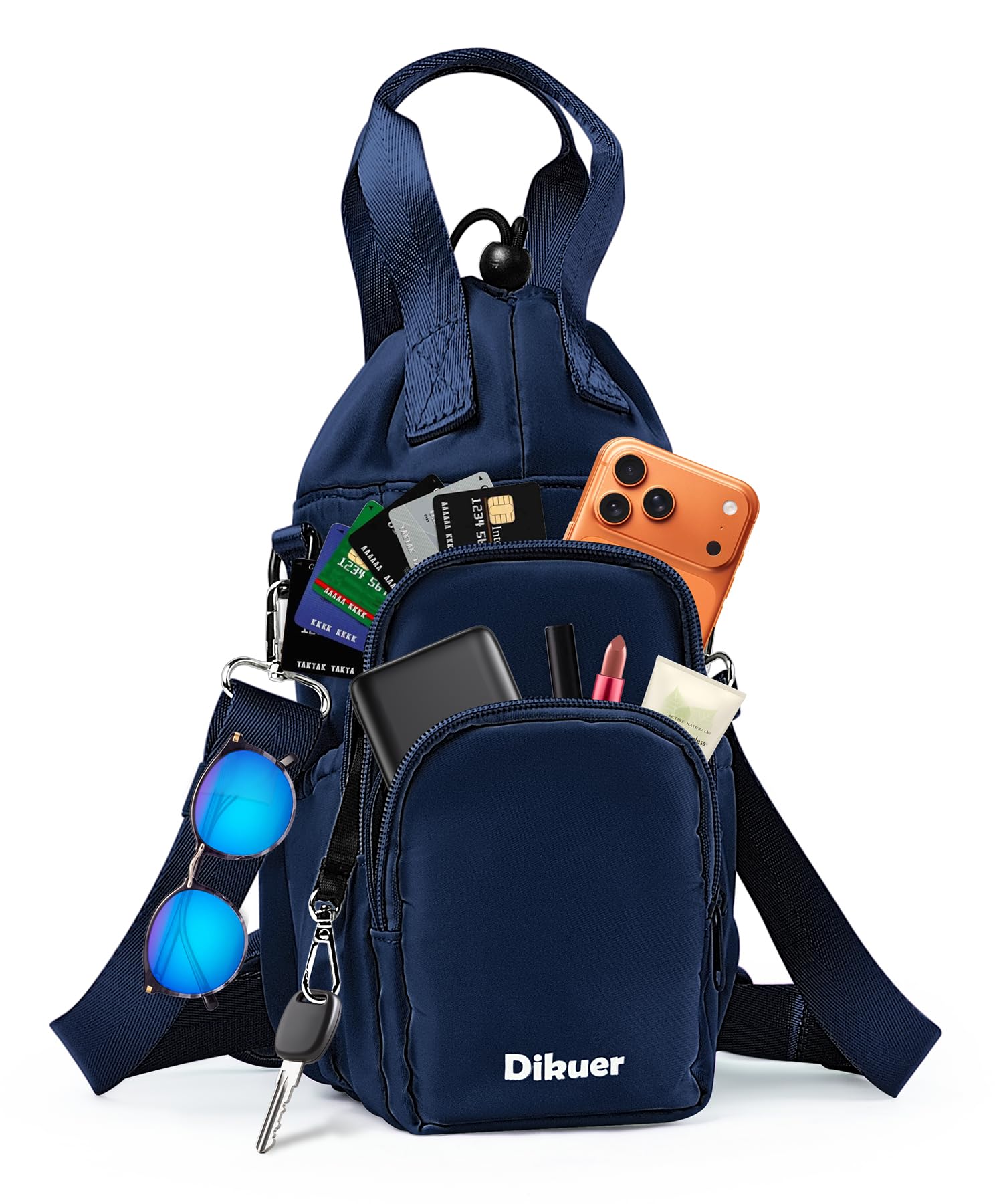 Dikuer Water Bottle Holder with Strap, 4 Big Pockets with Compartment, 24oz/32oz/40oz Crossbody Water Bottle Carrier Bag