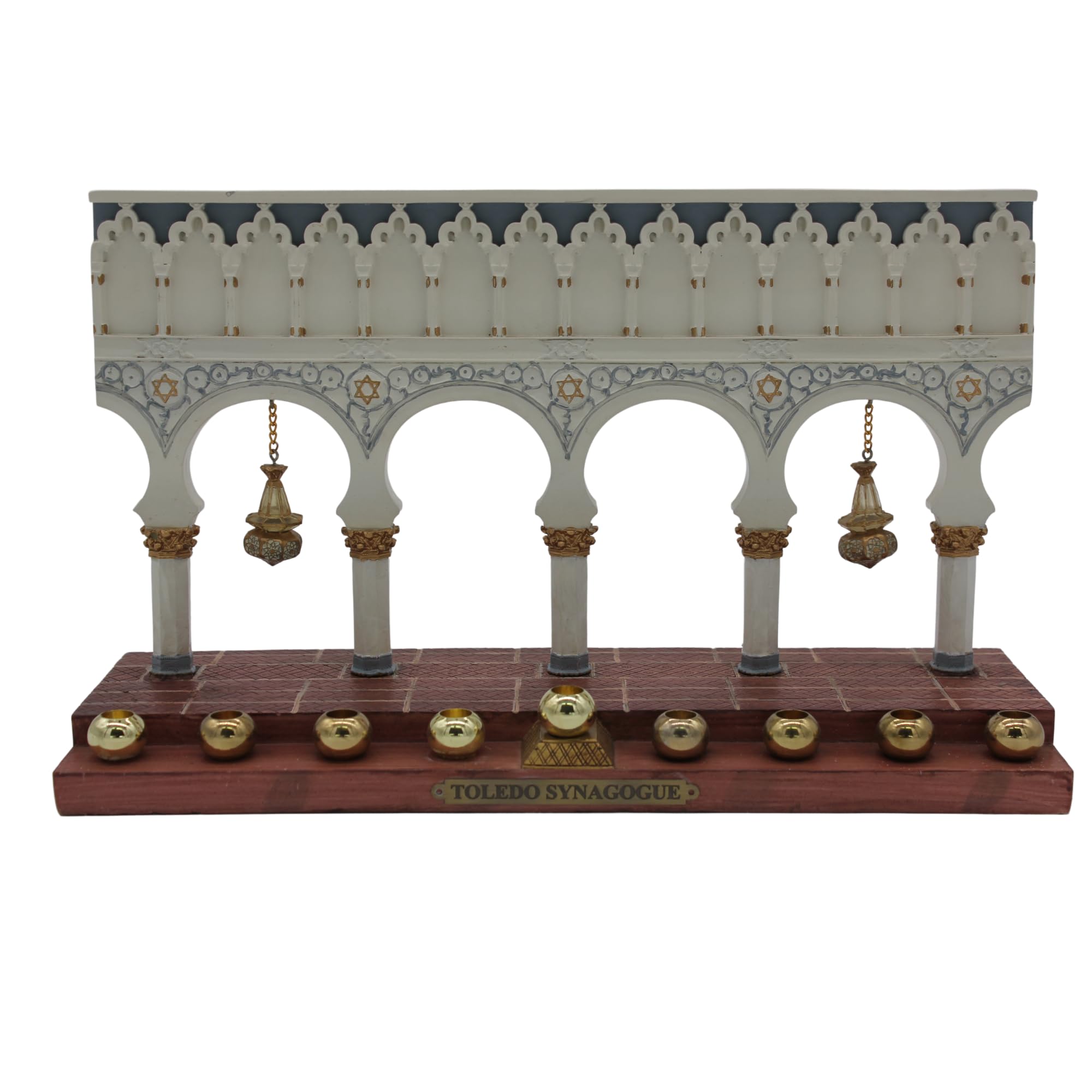 Majestic Giftware Ceramic Chanukah Candles Menorah - Toledo Synagogue Menorah (RM-MEN23) | Fits Standard Chanukah Candles | Durable & Long-Lasting Quality | Hanukkah Menorah (12" x 4" x 7")
