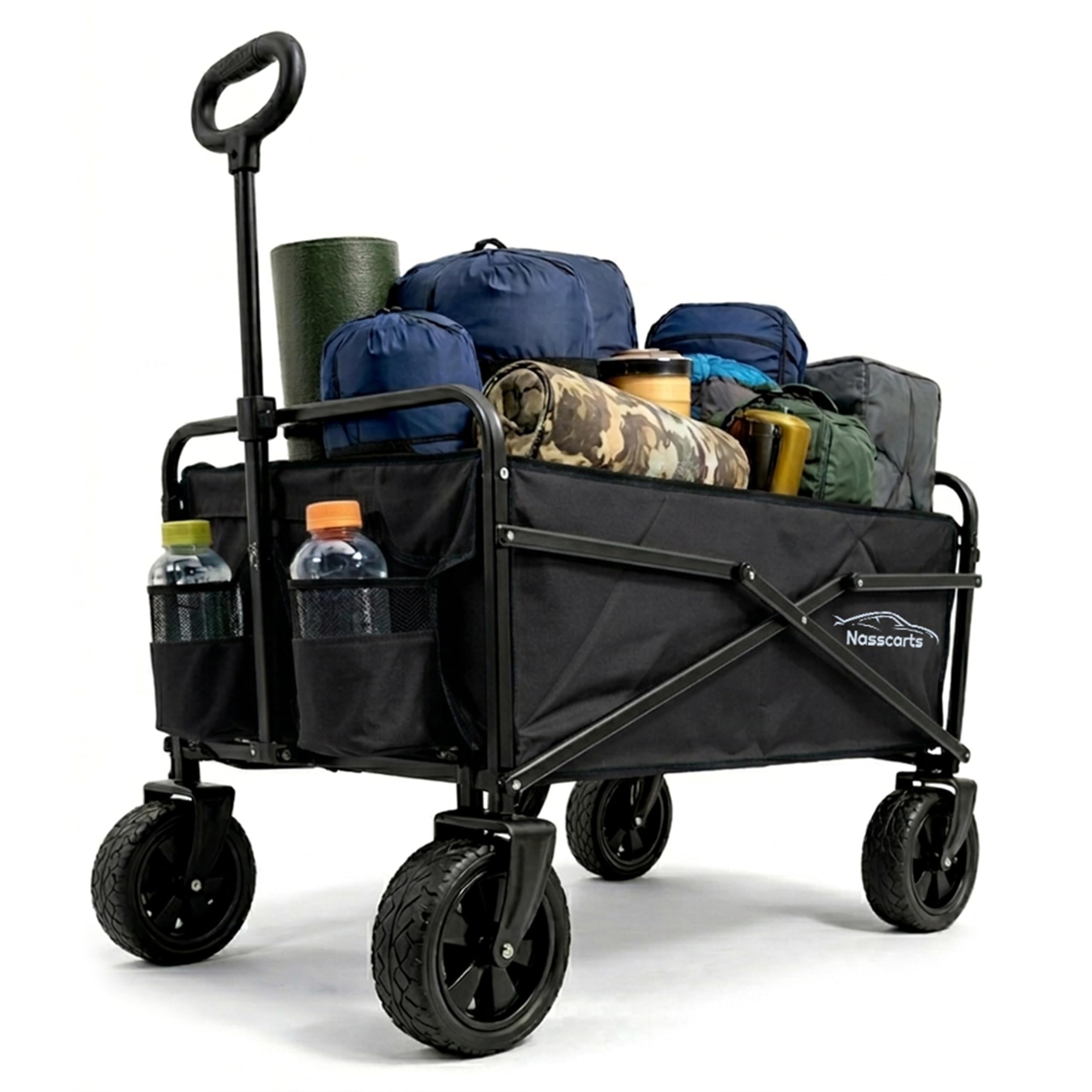 Nasscarts Black Multi-Purpose Utility Cart - Off-Road Wagon, Multi-Terrain Trolley, Collapsible, Foldable Handcart - Great For Shopping, Gardening, Camping, Fishing - Loading Capacity Of 68 Kg