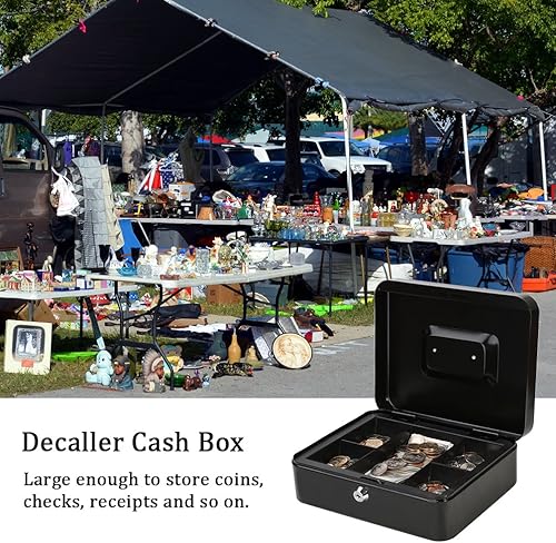 Miniatura 7 de Decaller - Caja de efectivo metálica con bandeja de dinero con cerradura de llave para seguridad negro mediana 238 x 198 x 889 cm
