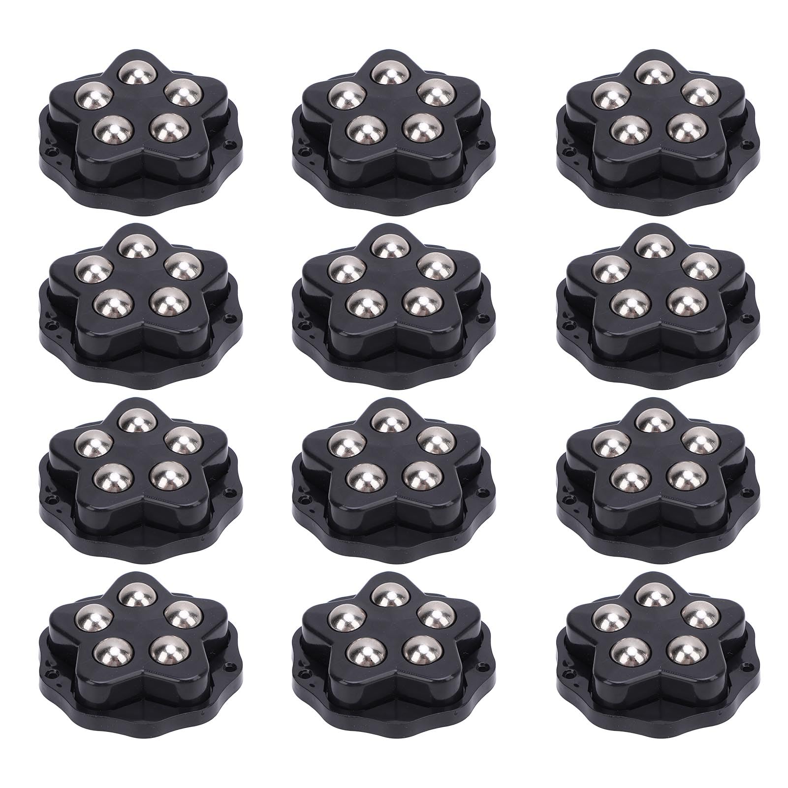 12PCS Self Adhesive Caster Wheels with Brake Pads 360 Degree Rotation Heavy Duty Furniture Casters for Appliances Bookcase Nightstand Planters (Black)