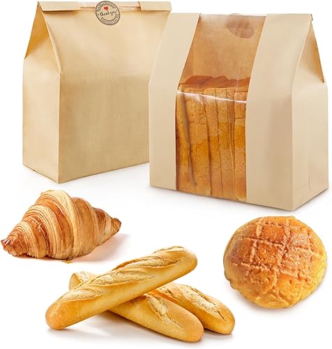 60 bolsas de pan de papel para pan casero, bolsa de papel para panadería para almacenamiento de envases de alimentos horneados, bolsa grande de pan