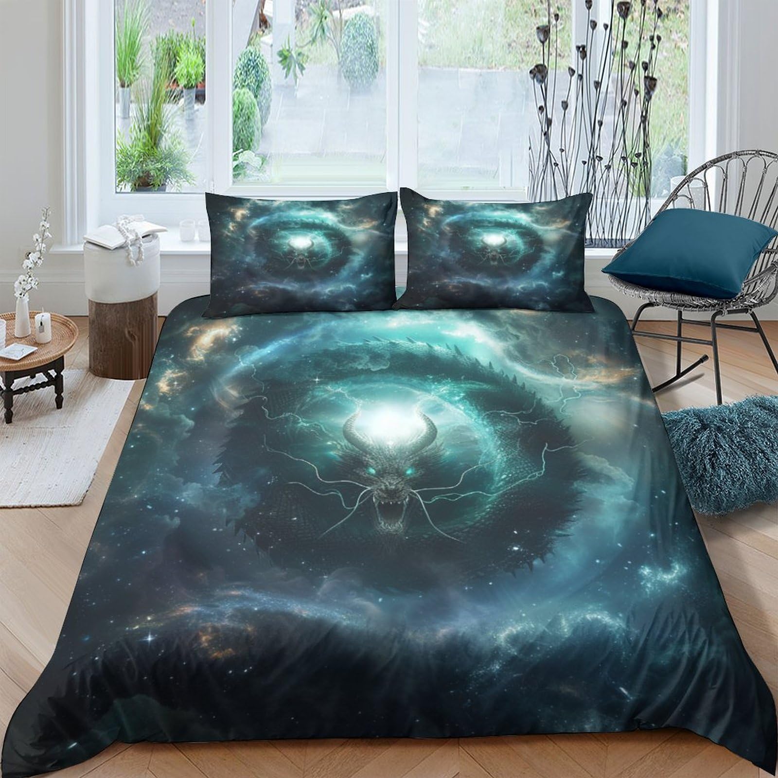 NRAOPEVVD Evil Dragon Duvet Cover 3 PCS Hotel Quality Quilt Cover Bedding Bed Covers with Pillowcases with Zipper Closure Breathable Stylish Comforter King（220x240cm）