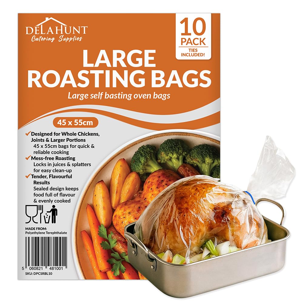 Large Oven Roasting Bags with Ties 45 x 55cm [10 Pack] - BPA-Free, Food-Grade & Oven-Safe Cooking Bags | Heavy-Duty Cook-in Bags Ideal for Sunday Roasts, Batch Cooking & Family Meals