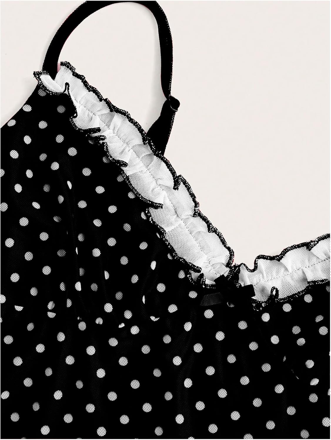 Women's Polka Dots Cami Tops Coquette Mesh Lace Trim V Neck Ruffle Hem Camisole Spaghetti Strap Y2k Tops - Image 3