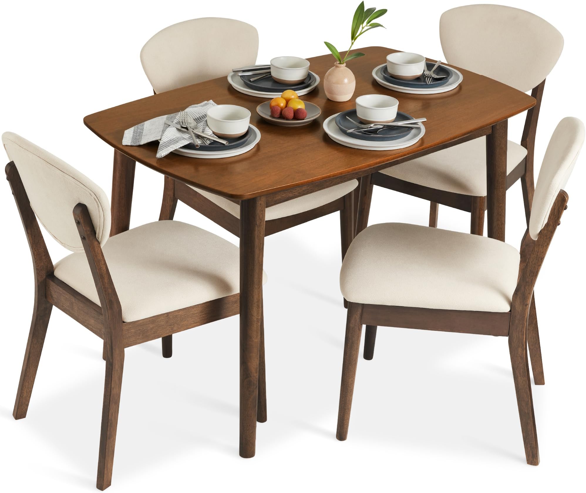 Best Choice Products 5-Piece Dining Set, Compact Mid-Century Modern Table & Chair Set for Home, Apartment w/ 4 Chairs, Padded Seats & Backrests, Wooden Frame - Brown/White