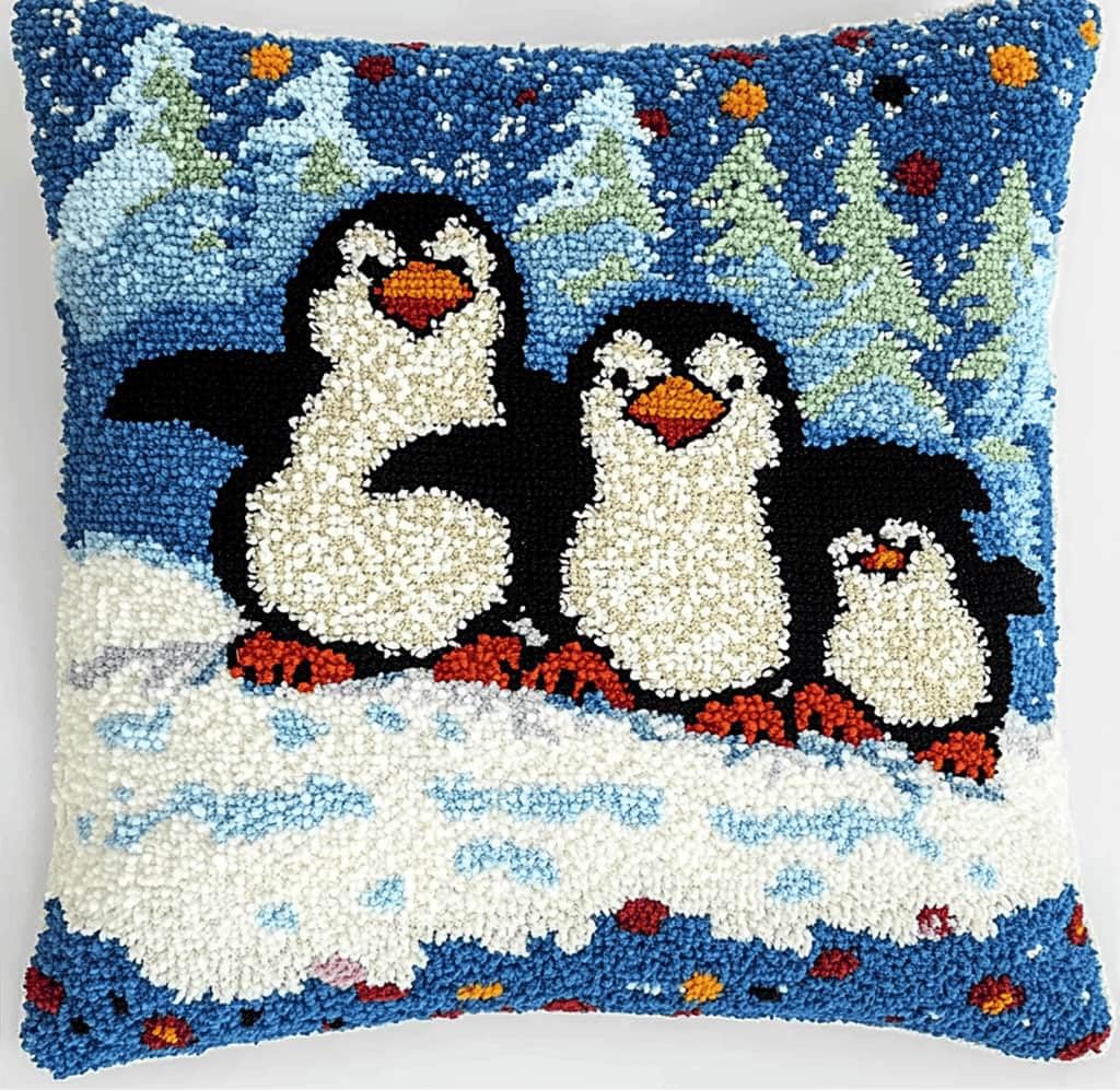 Beginner Latch Hook Cushion Kit,Penguin Decor Pillow Cover 43X43Cm