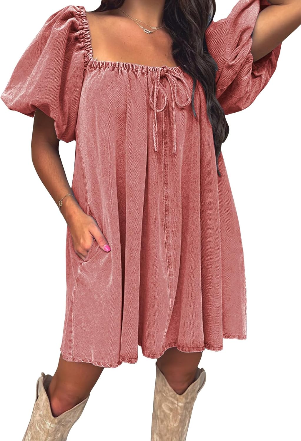 EXLURA Womens Summer Denim Short Sleeve Dress Plus Size