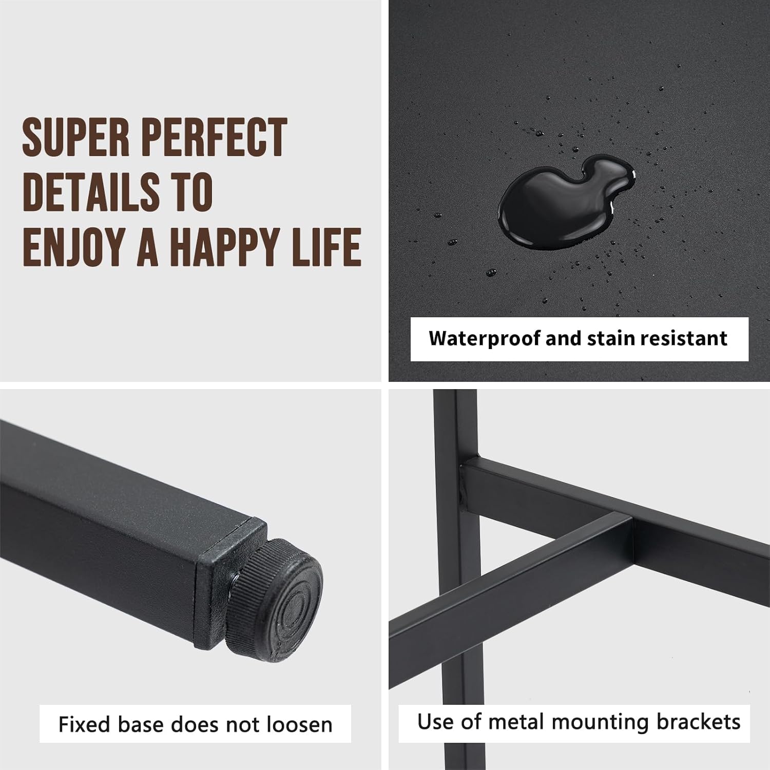 44.5" Bar Table, Pub Table with Adjustable Feet Floor Protector, Narrow Rectangular Kitchen Counter Dining Tables, Sofa High Top MDF Tables with Sturdy Metal Legs, Black
